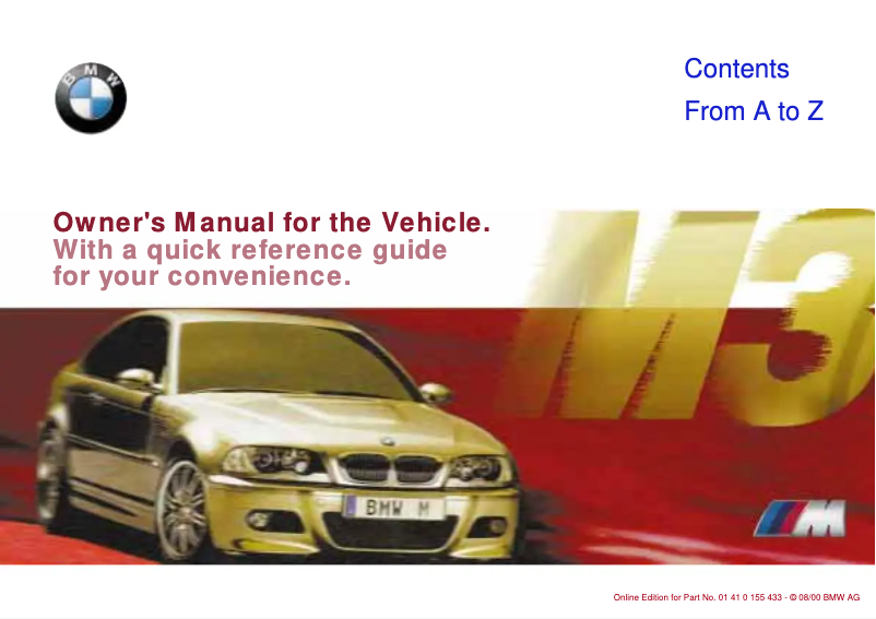 Page 1 de la notice Manuel utilisateur BMW M3 Coupe (2001)