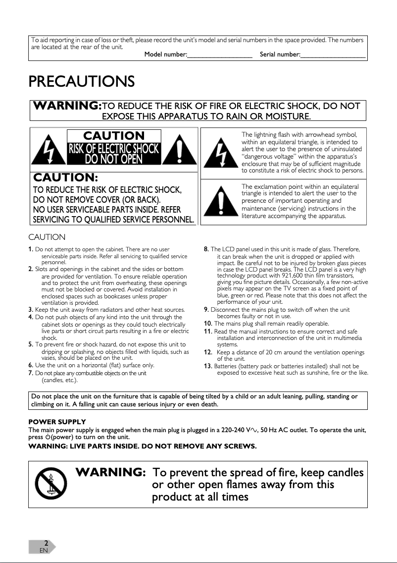Page 1 de la notice Manuel utilisateur Funai LED22T800