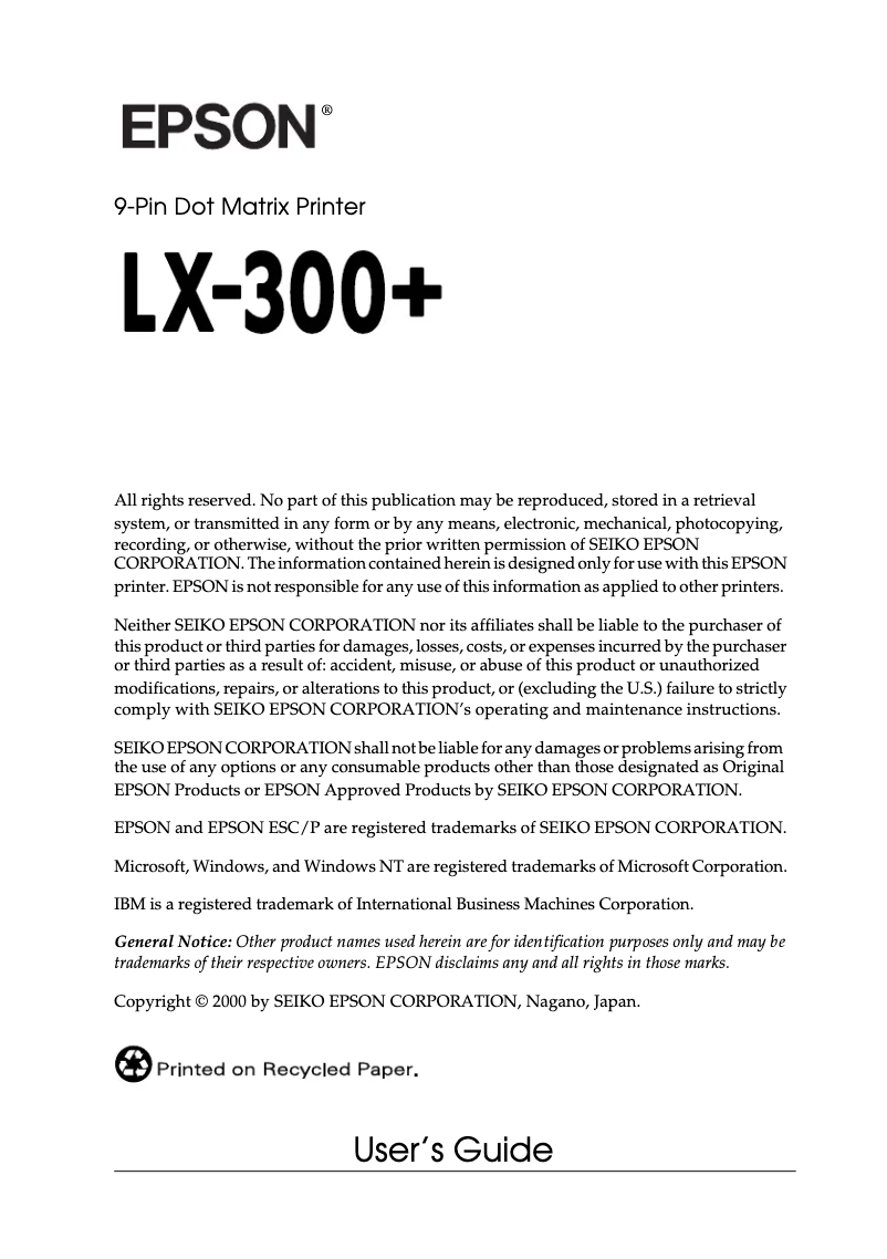Imagen de la primera página del manual del dispositivo LX-300 Plus