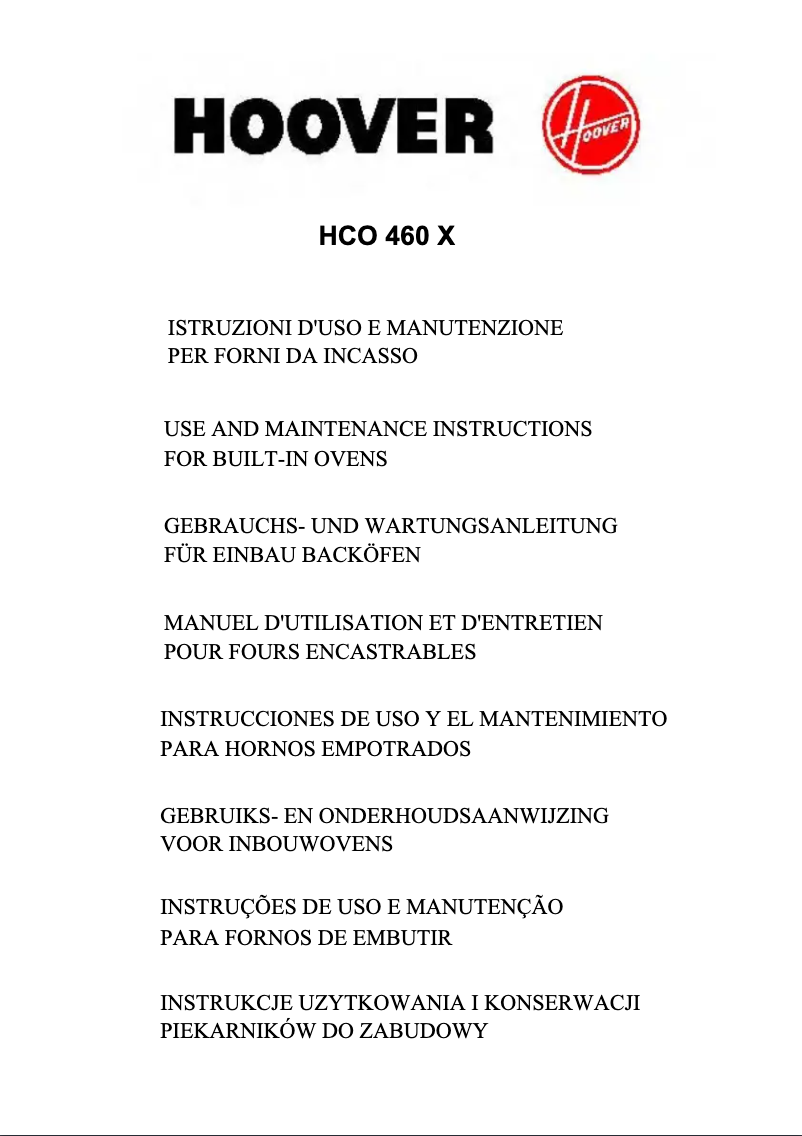Page n°1 - Manuel utilisateur Hoover HCO 460 X