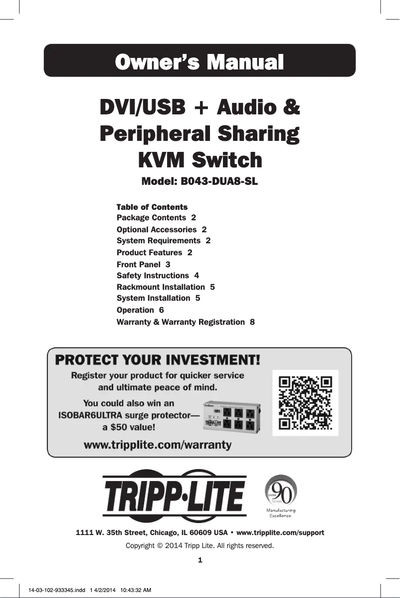 Page 1 de la notice Manuel utilisateur Tripp Lite NetController B043-DUA8-SL