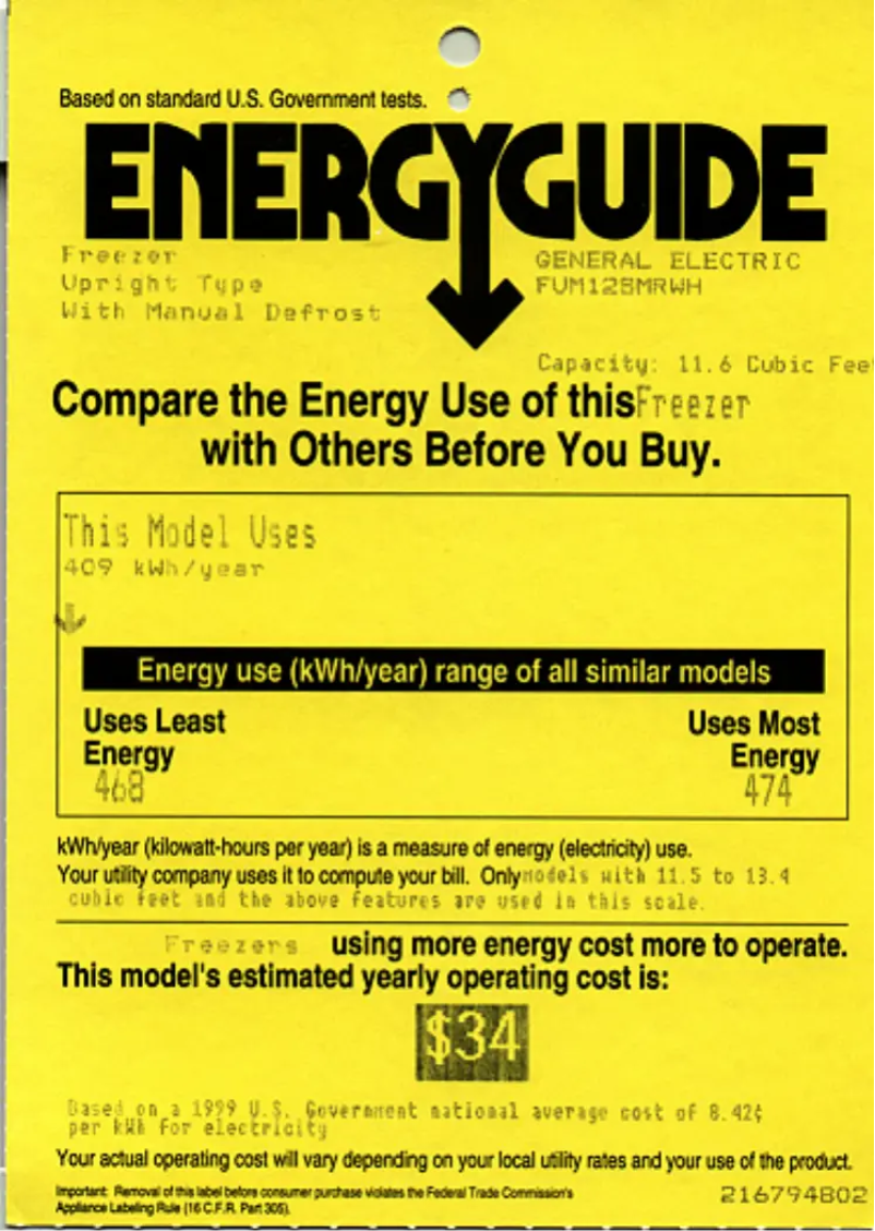 Page 1 de la notice Label énergétique GE FUM12SMRWH