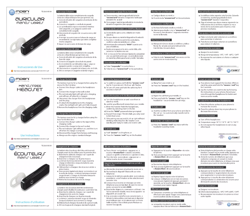 Page n°1 - Manuel utilisateur Imperii Electronics TE.03.0137.01