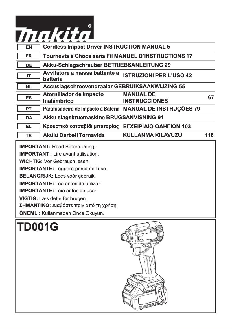 Page 1 de la notice Manuel utilisateur Makita TD001G