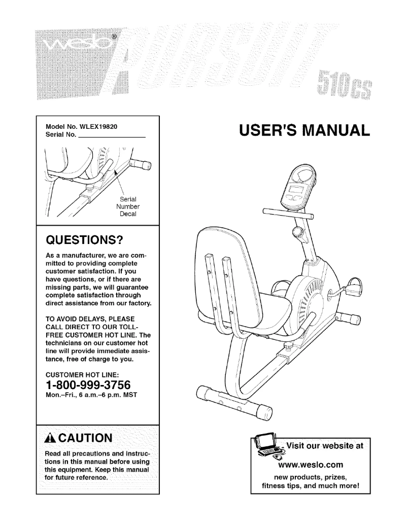 Page n°1 - Manuel utilisateur Weslo Pursuit 510cs