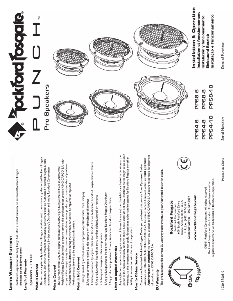 Page 1 de la notice Manuel utilisateur Rockford Fosgate Punch PP4-T