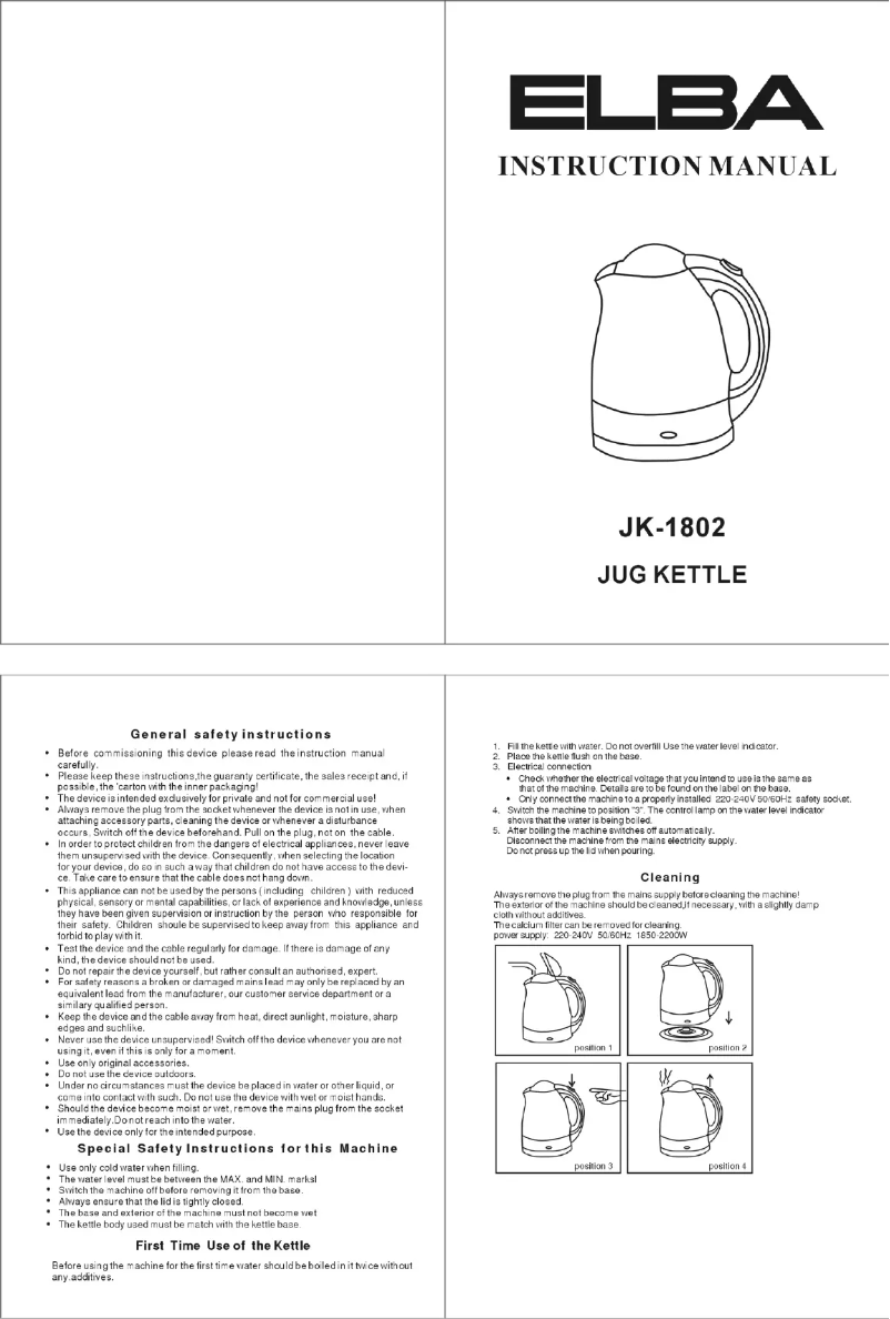 Page 1 de la notice Manuel utilisateur Elba JK-1802