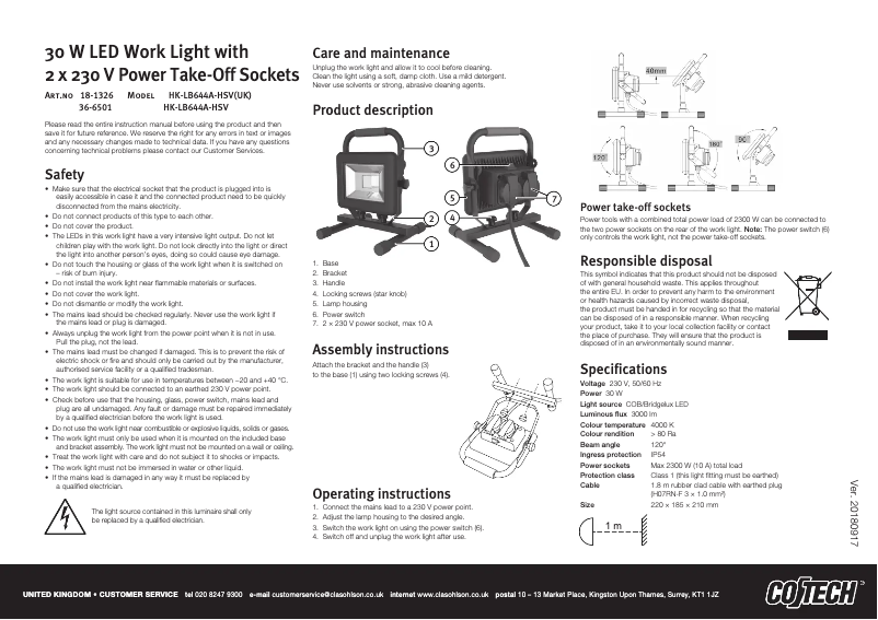 Page 1 of the manual User Manual Cotech HK-LB644A-HSV