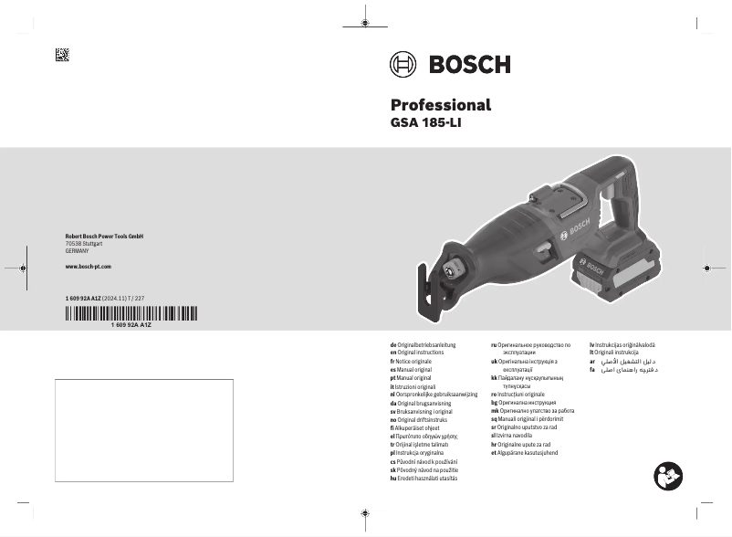 Page 1 de la notice Manuel utilisateur Bosch GSA 185-LI Professional