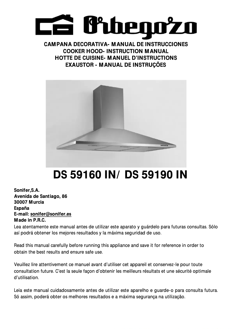 Page 1 de la notice Manuel utilisateur Orbegozo DS 59190 IN