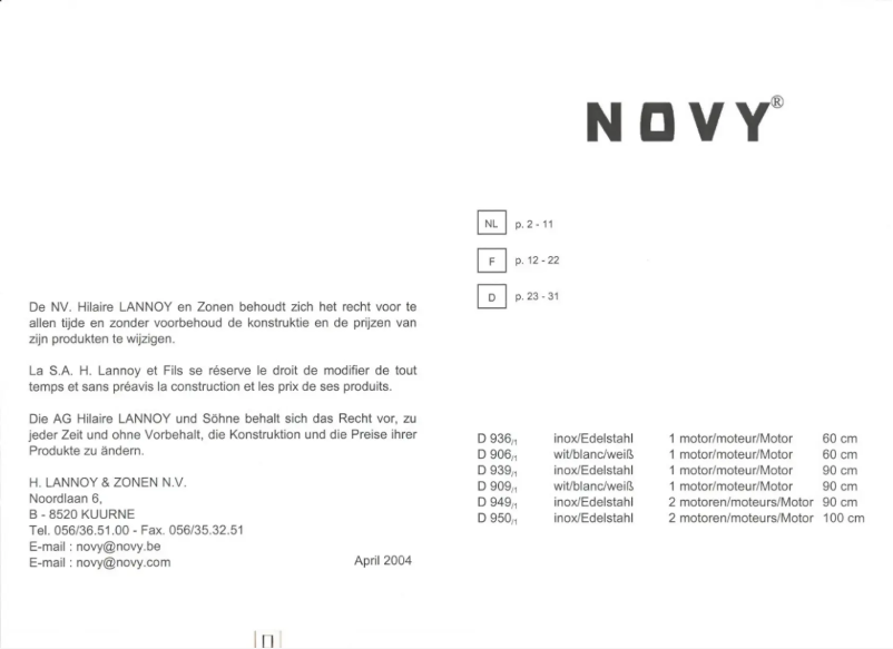 Page n°1 - Manuel utilisateur Novy 949