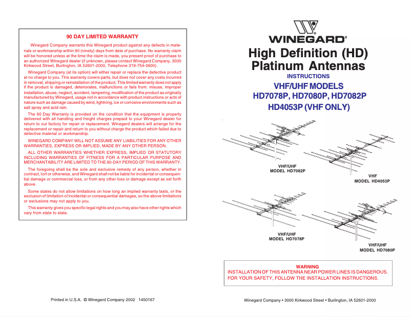 Page 1 de la notice Manuel utilisateur Winegard HD7082