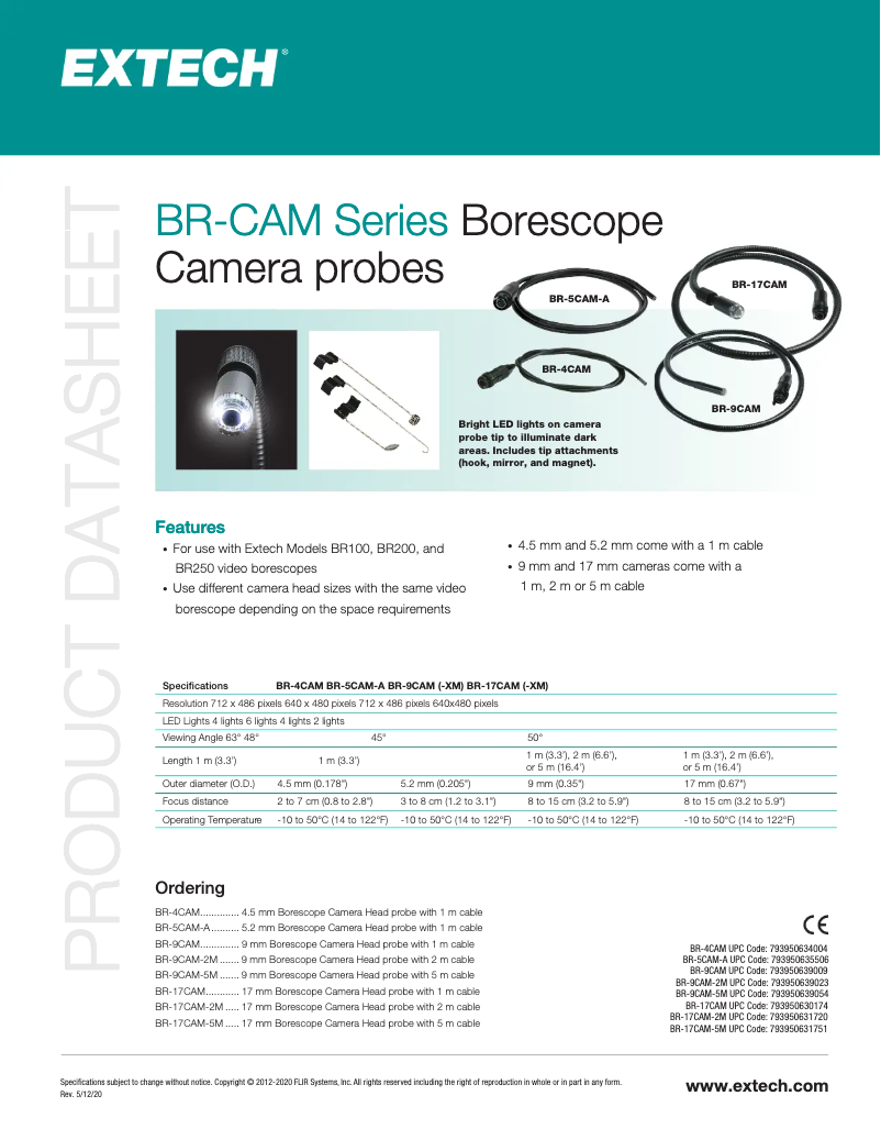 Page 1 de la notice Fiche technique Extech BR-17CAM-2M