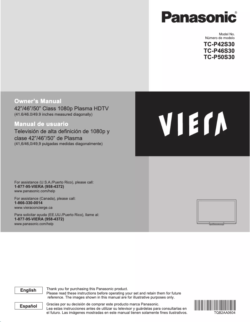 Page 1 de la notice Manuel utilisateur Panasonic Viera TC-P50S30