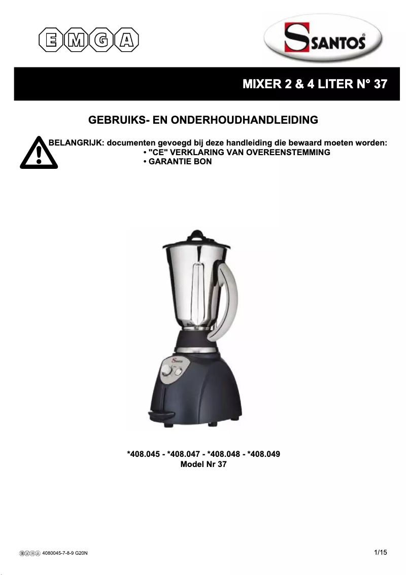 Page 1 de la notice Manuel utilisateur Santos N° 37