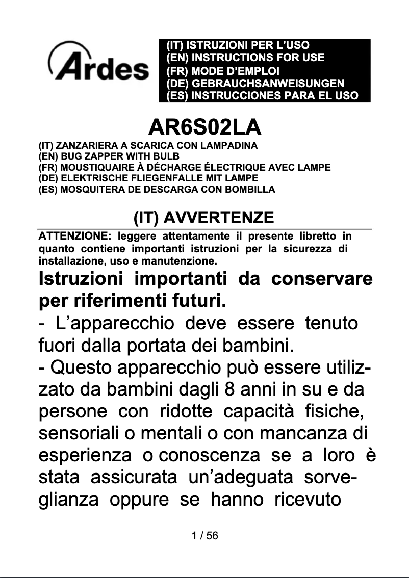 Image de la première page du manuel de l'appareil AR6S02LA