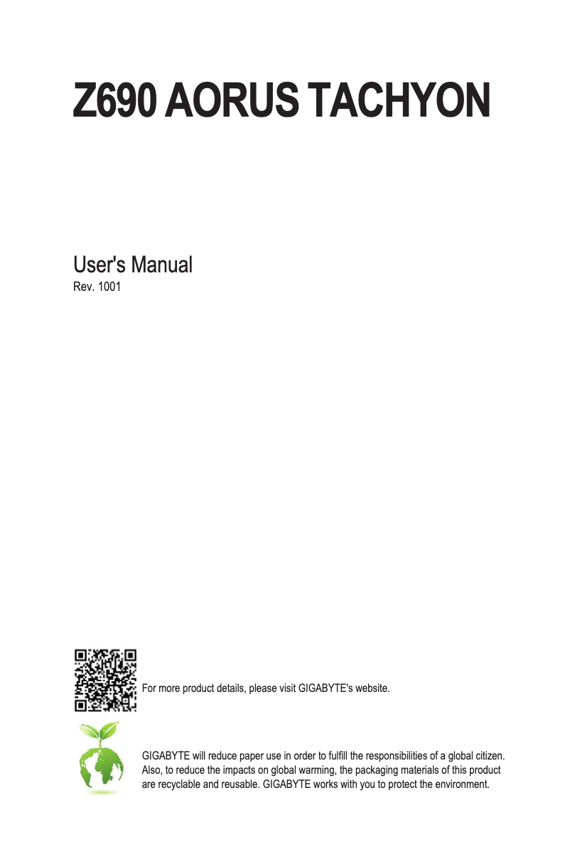 Page 1 de la notice Manuel utilisateur Gigabyte Z690 Aorus Tachyon