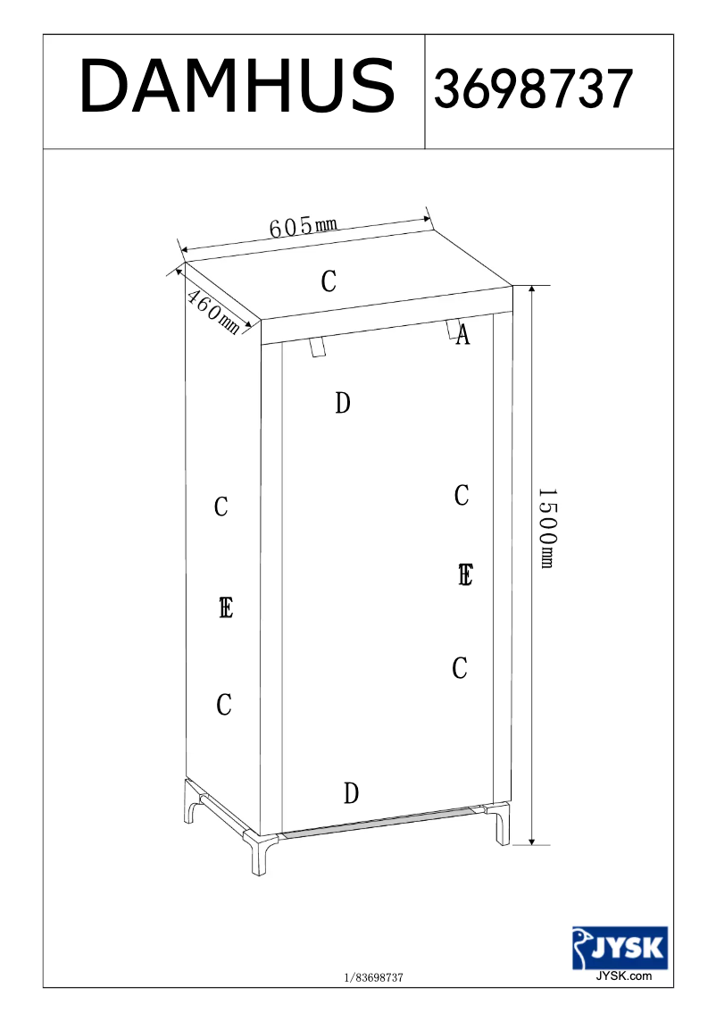 Page 1 de la notice Manuel utilisateur JYSK Damhus (60x150x46)