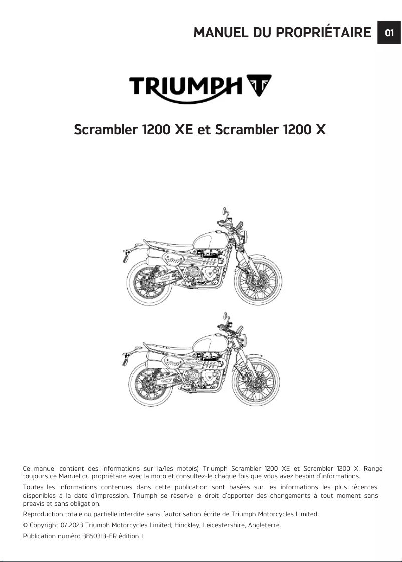 Page 1 de la notice Manuel utilisateur Triumph Scrambler 1200 X (2024)