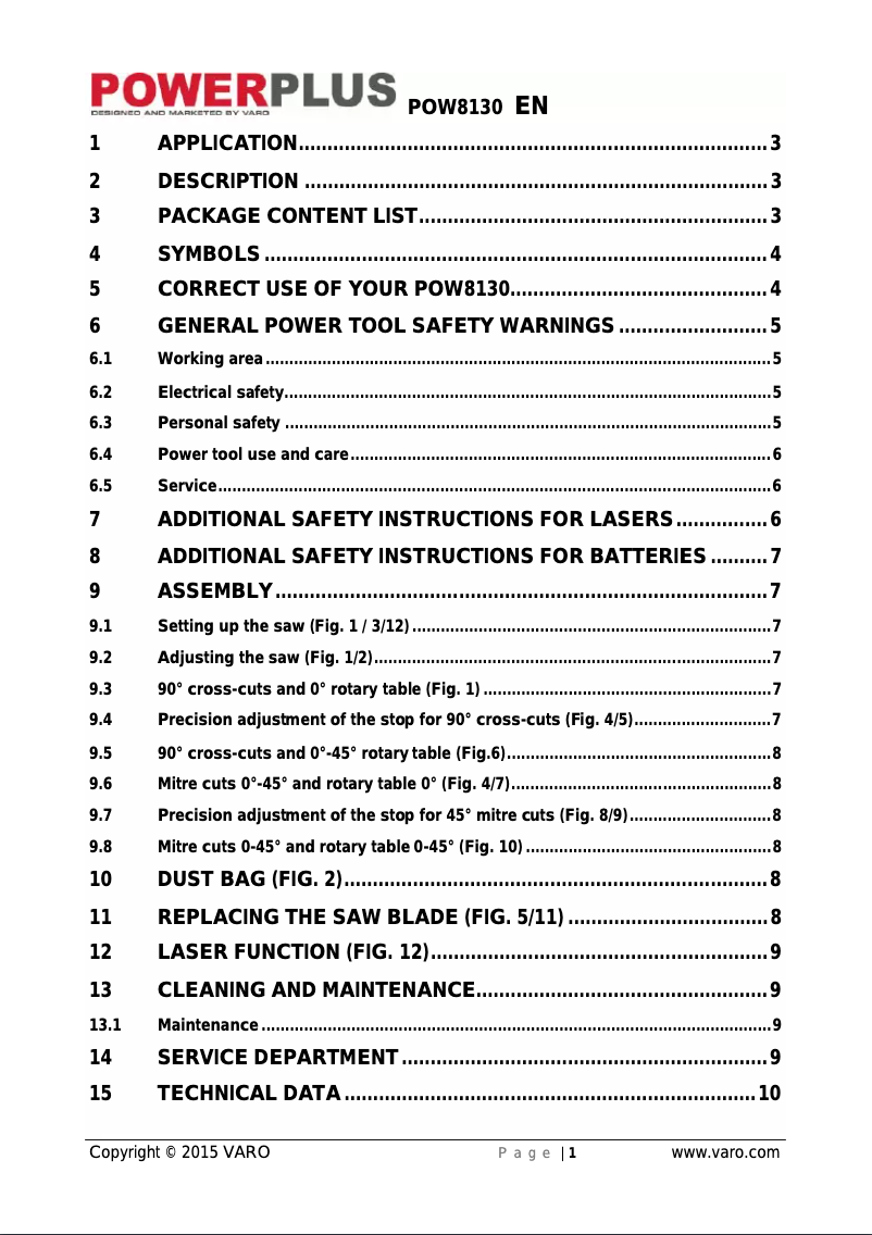 Page 1 de la notice Manuel utilisateur PowerPlus POW8130
