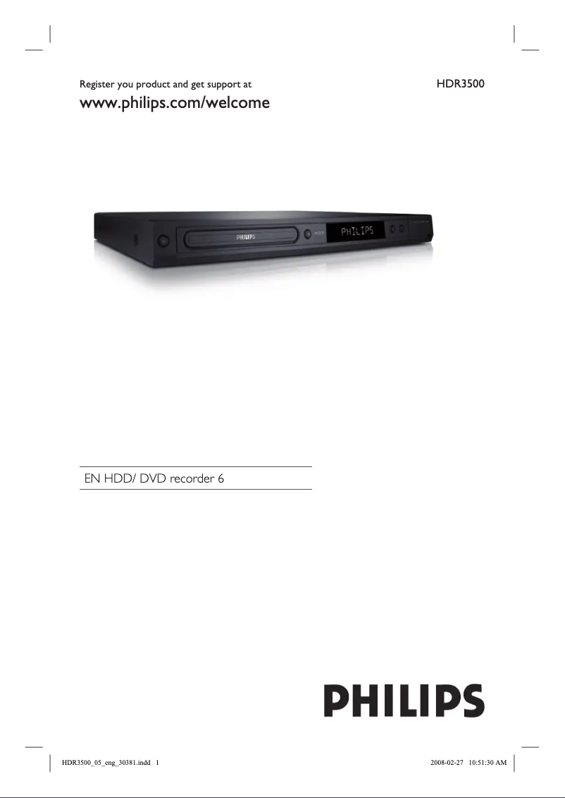 Page 1 of the manual User Manual Philips HDR3500