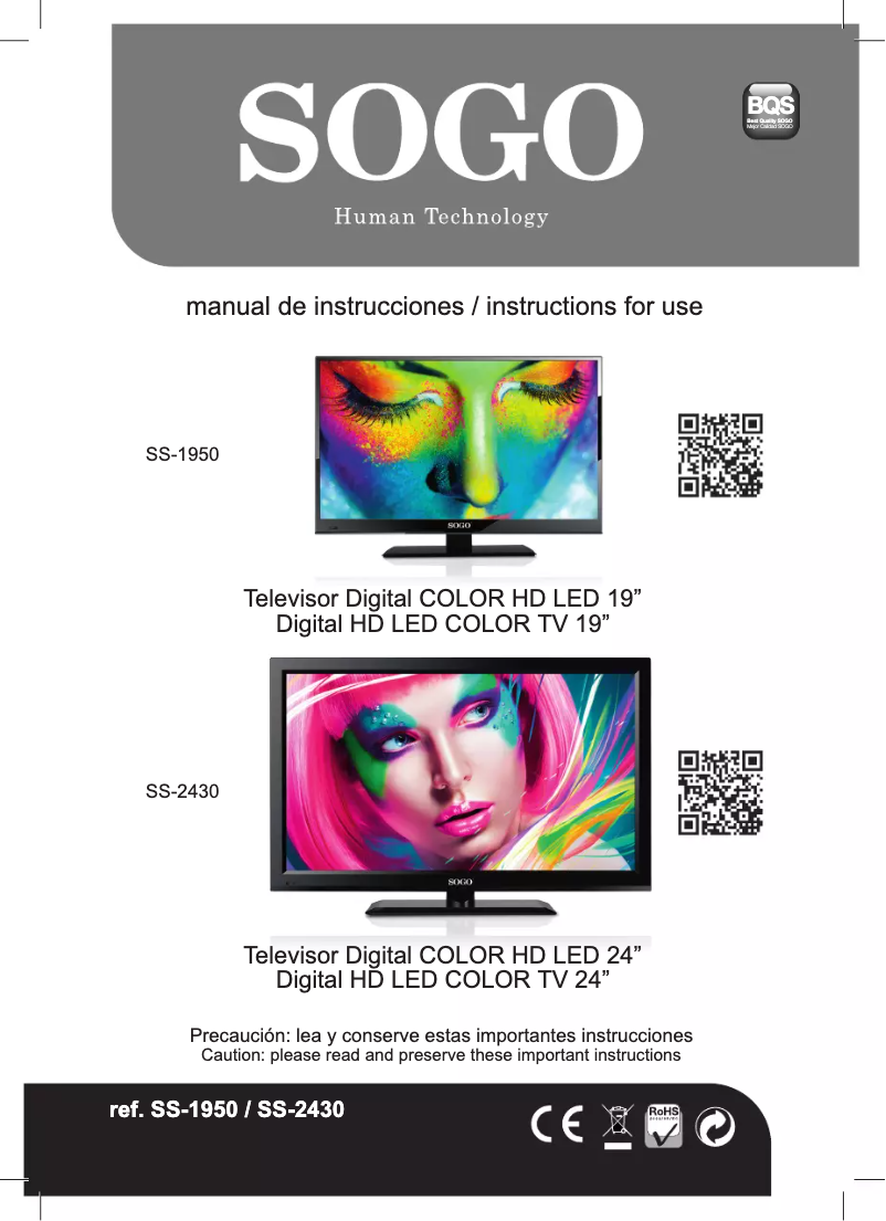 Page 1 de la notice Manuel utilisateur Sogo TV-SS-1950