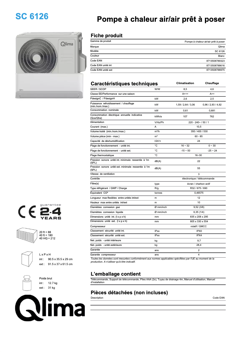 Page n°1 - Fiche technique Qlima SC6126