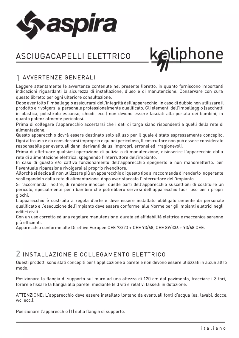 Page n°1 - Manuel utilisateur Fantini Cosmi KALIPHONE