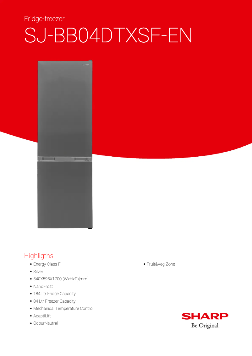 Page 1 de la notice Fiche technique Sharp SJ-BB04DTXSF-EN