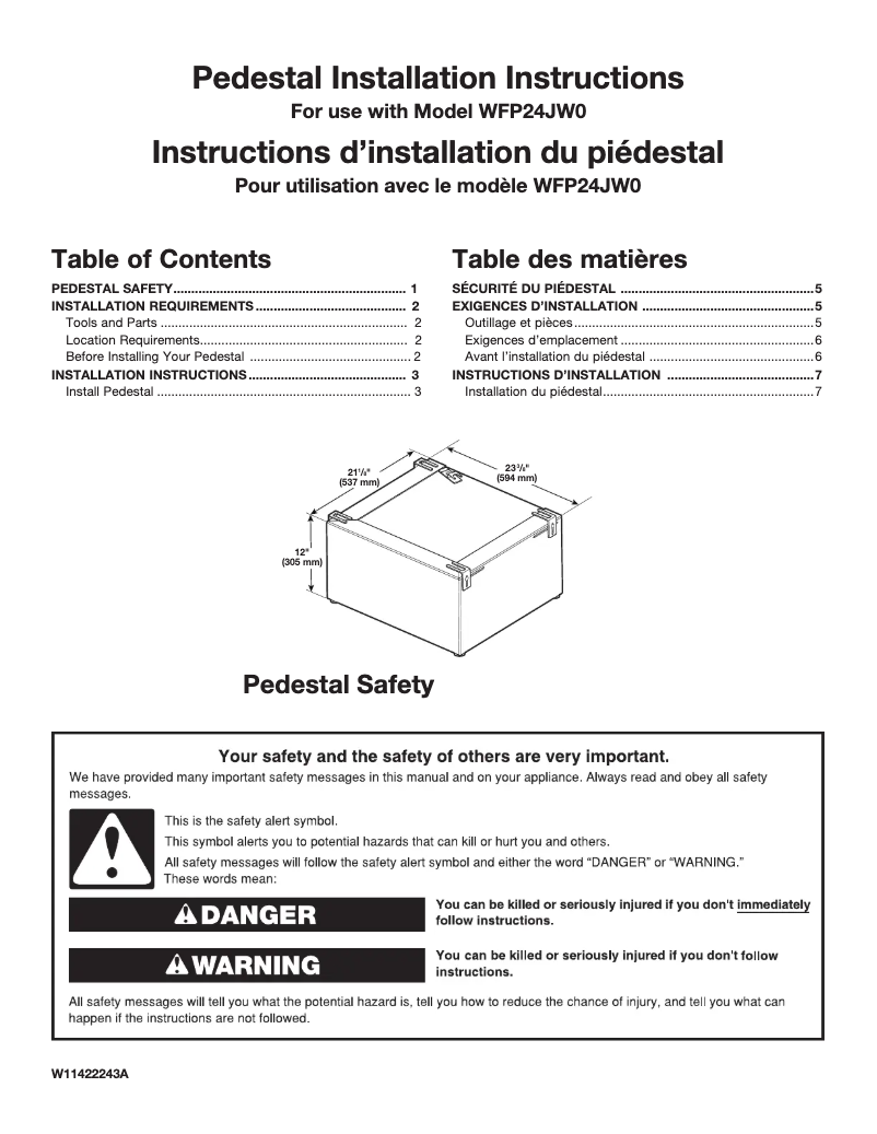 Page n°1 - Guide d'installation Whirlpool WCD5090JW