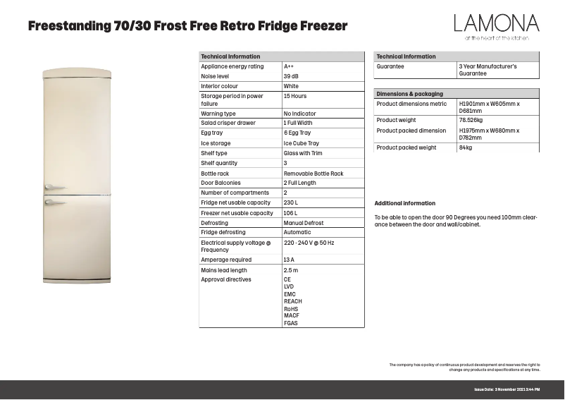 Page n°1 - Fiche technique Lamona FLM6305