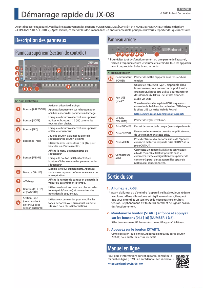 Image de la première page du manuel de l'appareil JX-08