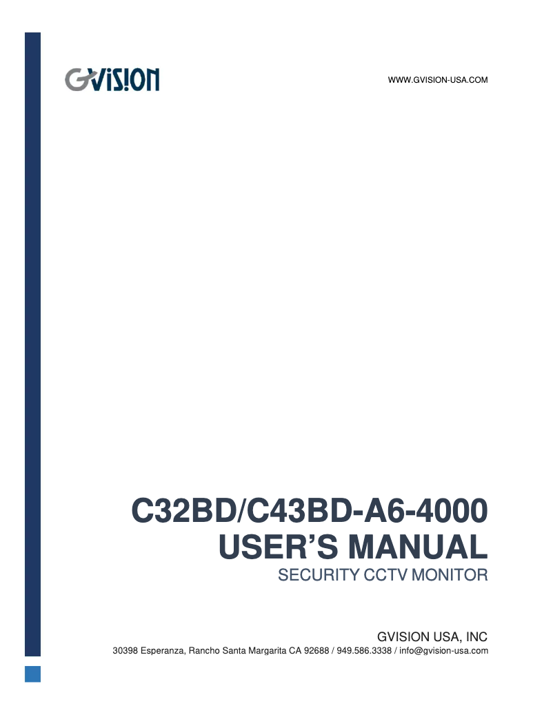 Page n°1 - Manuel utilisateur GVision C43BD-A6-4000
