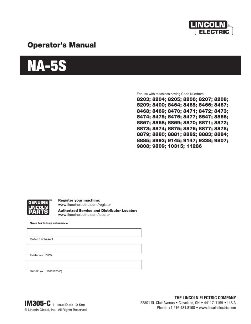 Página 1 del manual Manual de usuario Lincoln Electric NA-5
