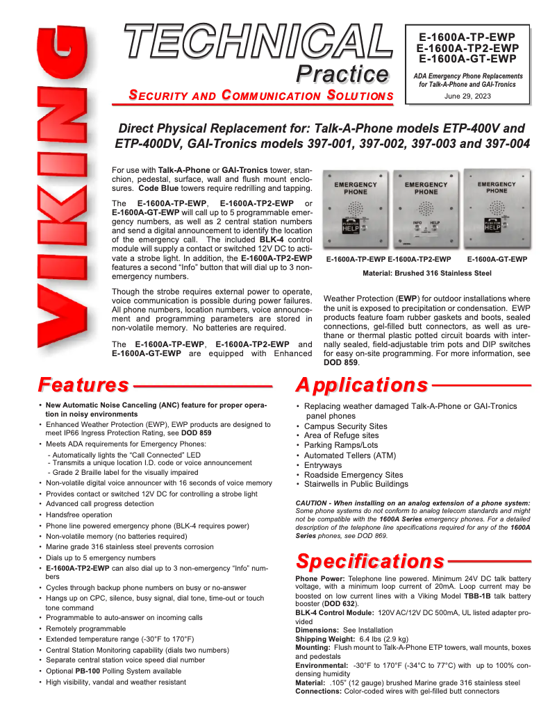 Image de la première page du manuel de l'appareil E-1600A-TP2-EWP