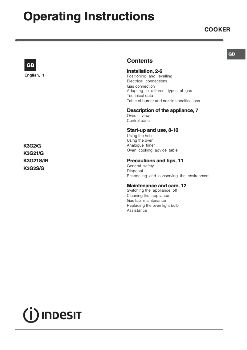 Page 1 de la notice Manuel utilisateur Indesit K3G21SXIR