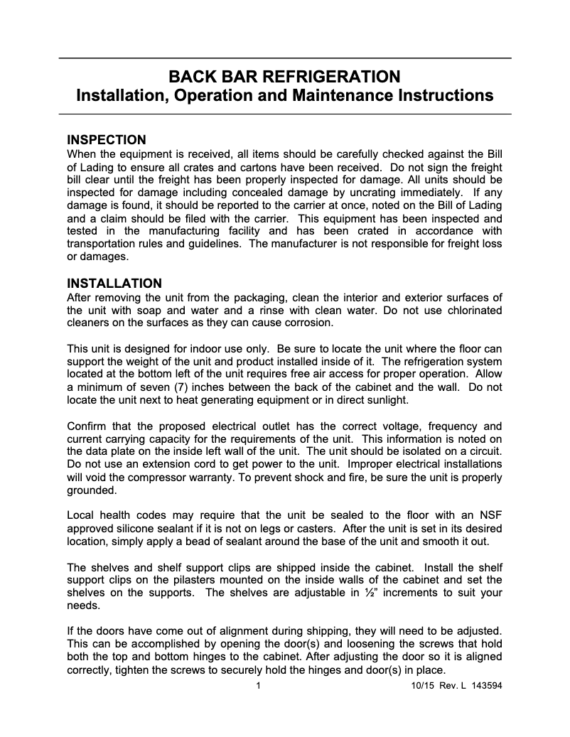 Page 1 de la notice Manuel utilisateur Norlake NLBB60NG