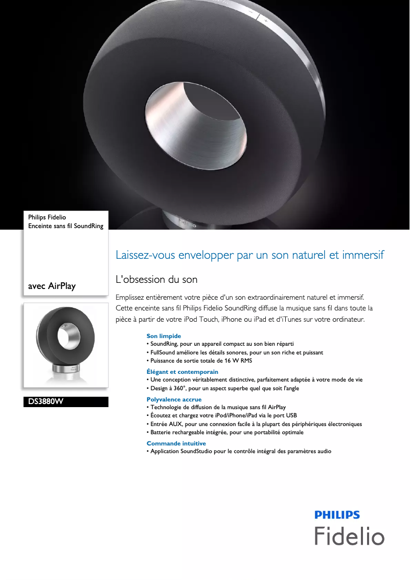 Image de la première page du manuel de l'appareil Fidelio DS3880W