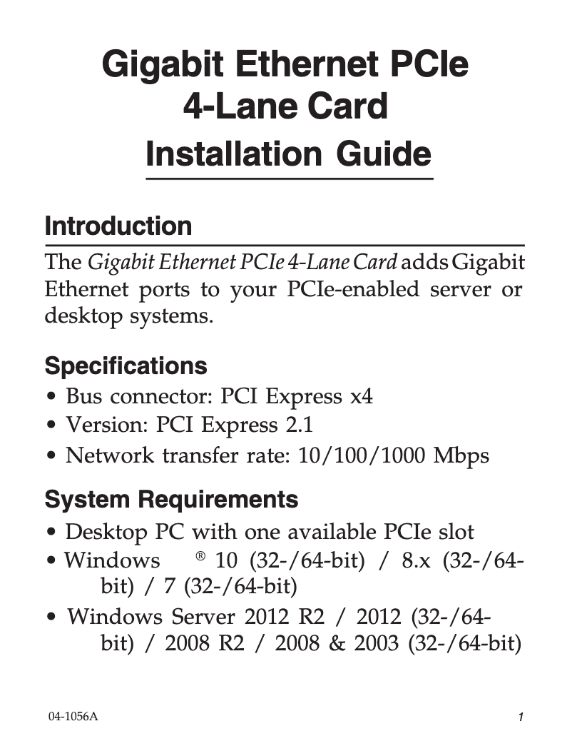 Page 1 de la notice Manuel utilisateur Siig LB-GE0114-S1