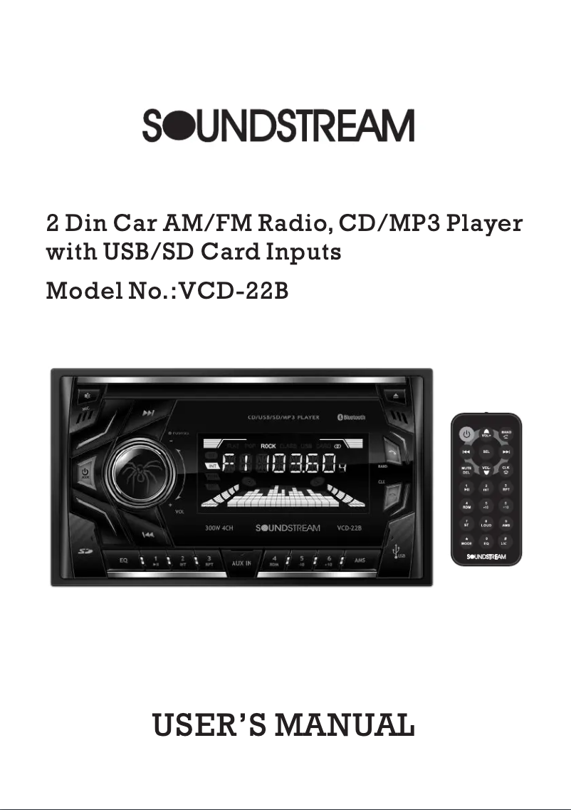 Page 1 de la notice Manuel utilisateur Soundstream VCD-22B