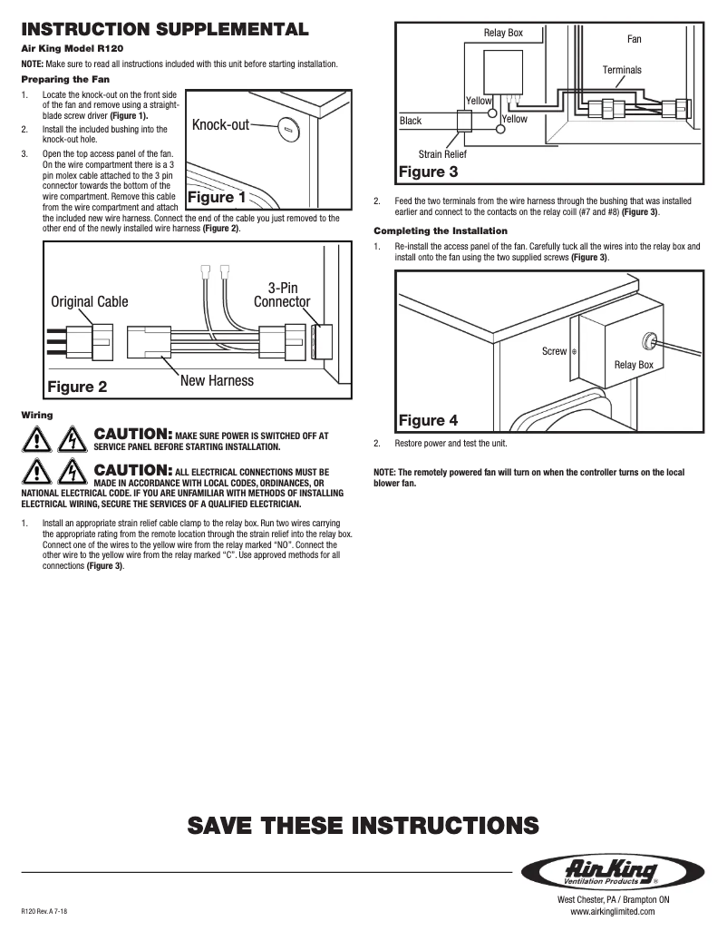 Page 1 de la notice Manuel utilisateur Air King R120
