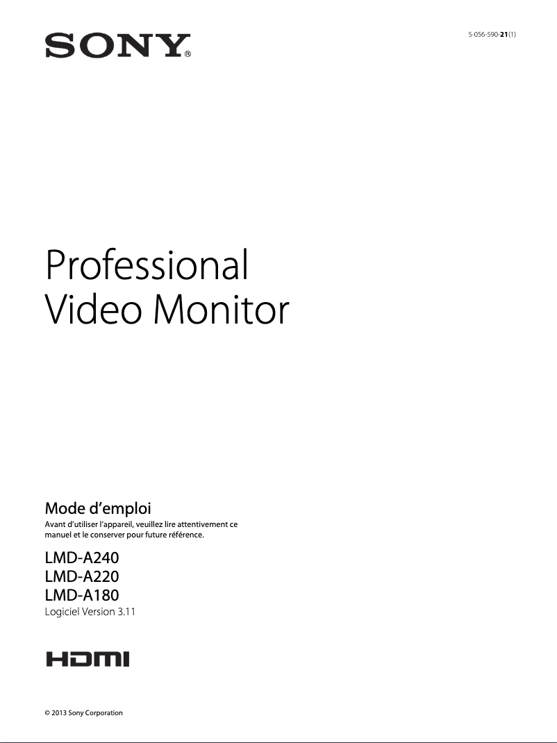 Page 1 de la notice Manuel utilisateur Sony LMD-A180