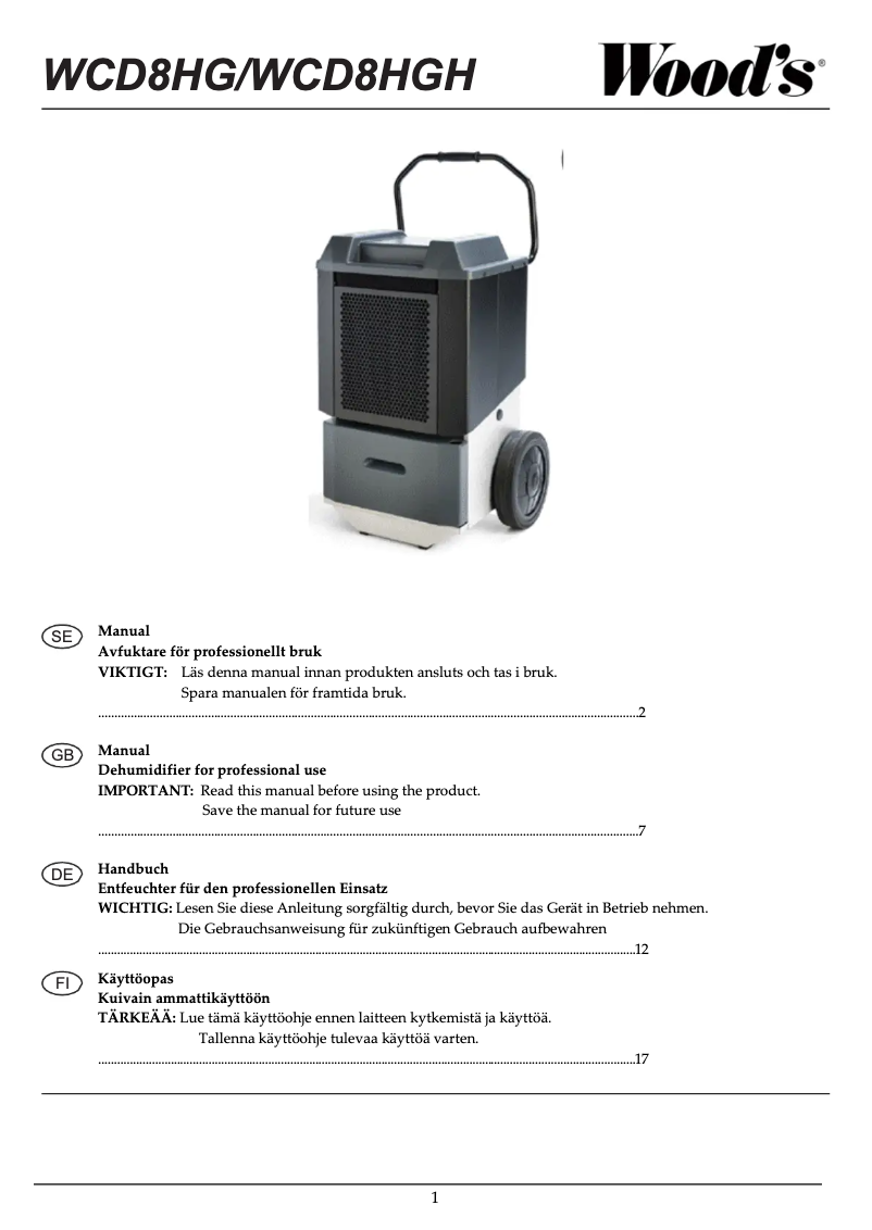 Page n°1 - Manuel utilisateur Wood's WCD8HG Pro