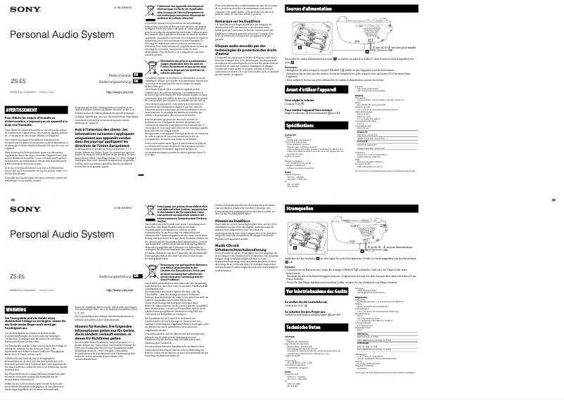 Page 1 de la notice Manuel utilisateur Sony ZSE5P