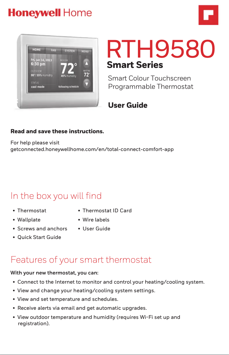 Page 1 de la notice Manuel utilisateur Honeywell RTH9580WF1005/U1