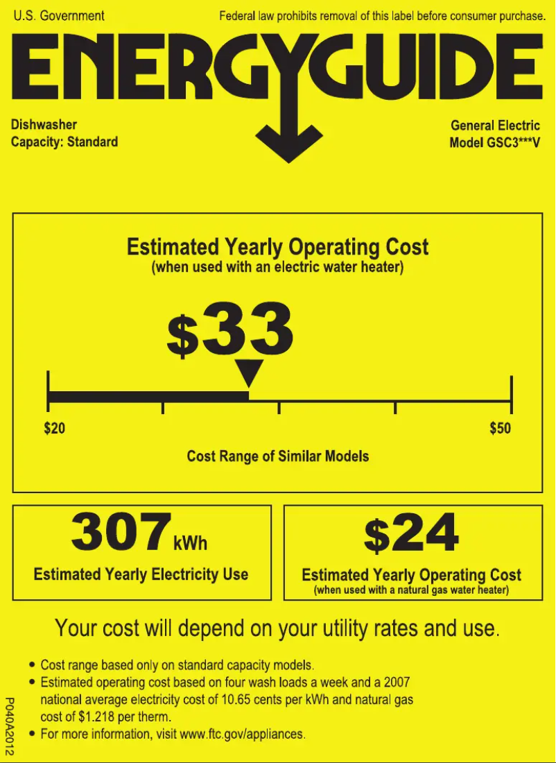 Página 1 del manual Etiqueta energética GE GSC3500VWW