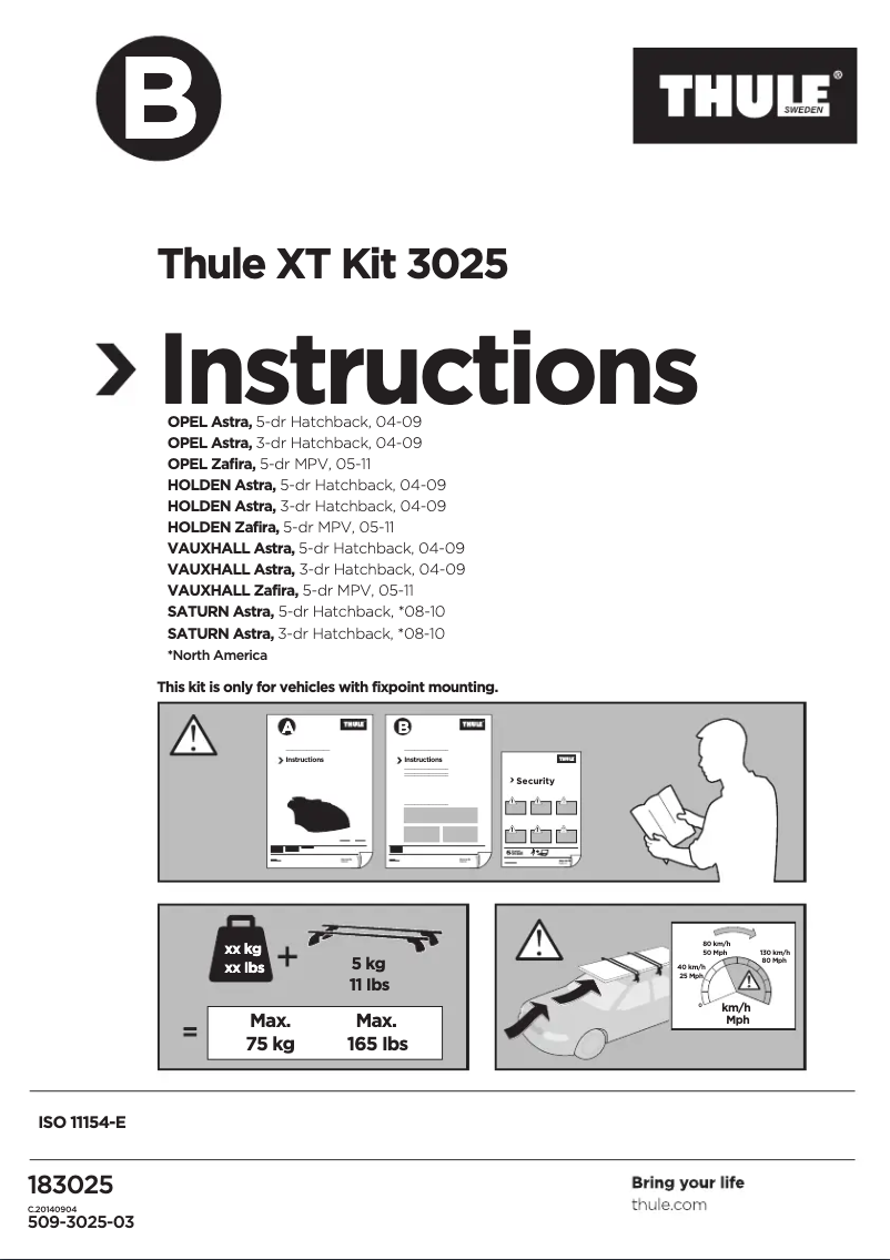 Page 1 de la notice Manuel utilisateur Thule XT Kit 3025
