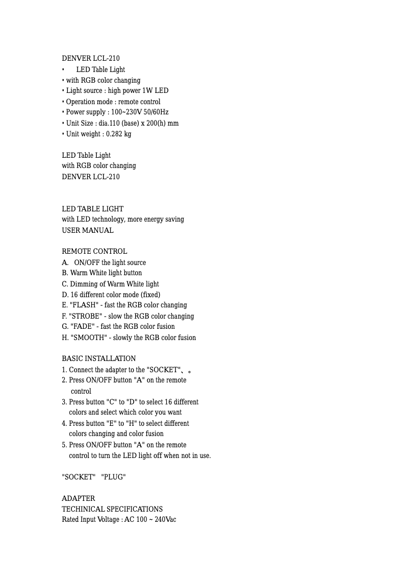 Page 1 de la notice Manuel utilisateur Denver LCL-210