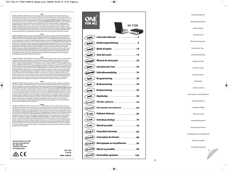 Image de la première page du manuel de l'appareil SV 1730