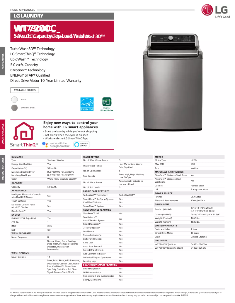 Image de la première page du manuel de l'appareil WT7300CV